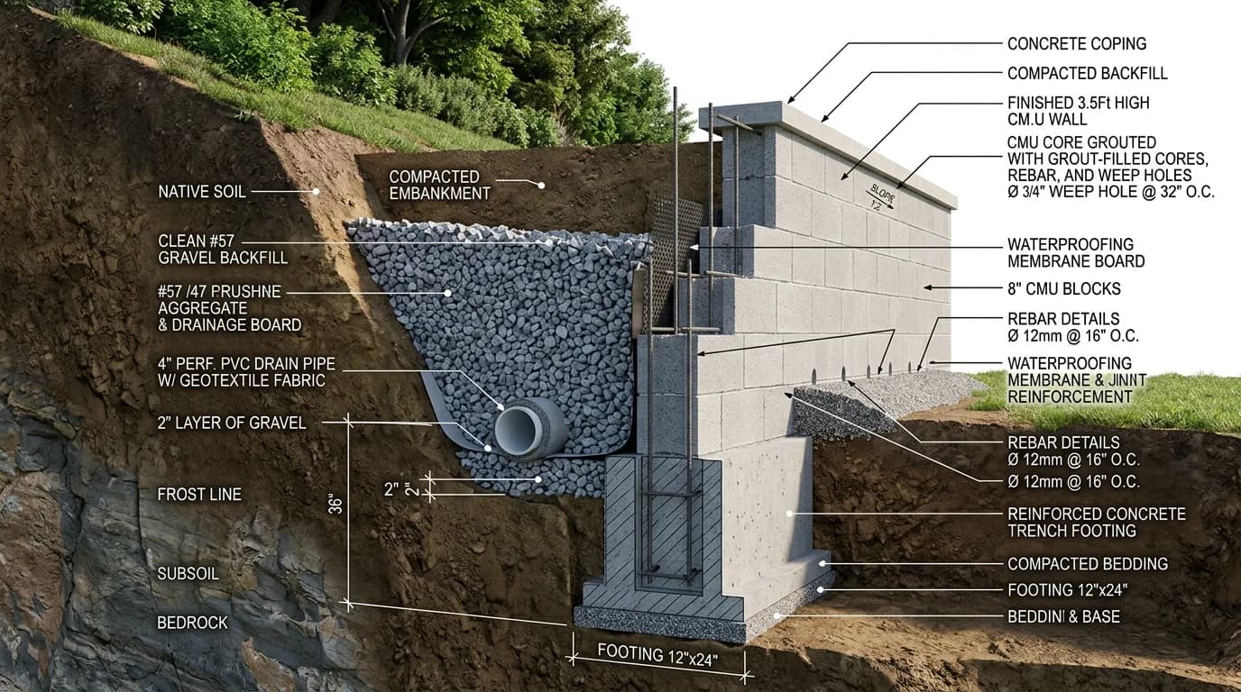 How to Build a Cinder Block Retaining Wall (IRC Guide)