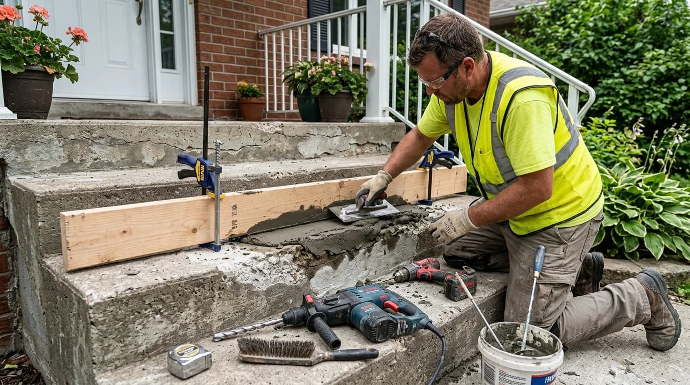 Step Board Risers How to Repair Damaged Concrete Steps: Rebuild Broken Edges